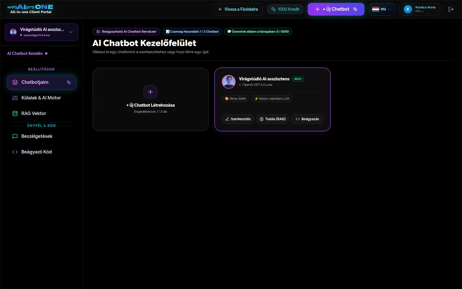 Chatbot beállítása és tudásanyag