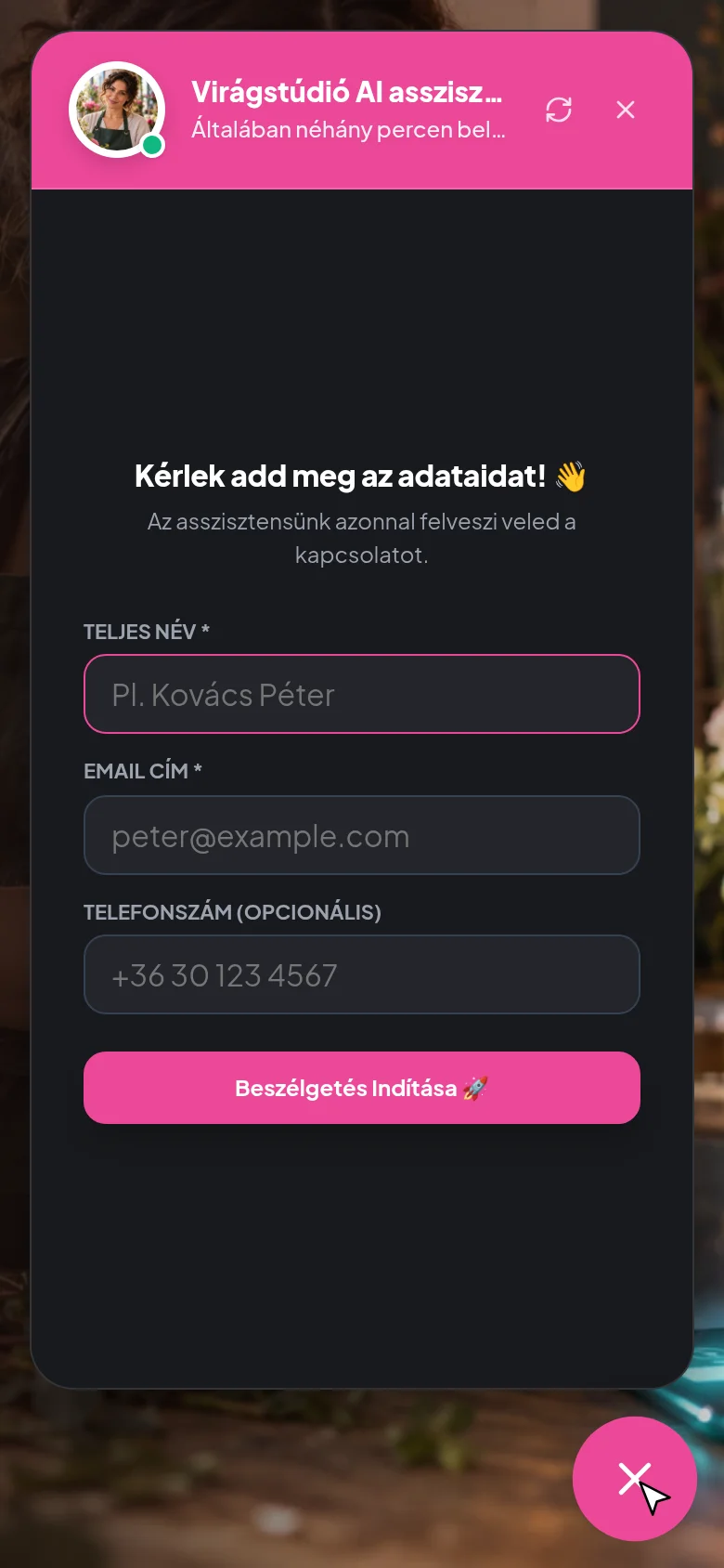 Már a beszélgetés elején elkérheted az elérhetőséget.
